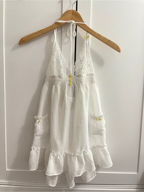 Victoria's Secret White Lace Halter Dress with Embroidered Bodice